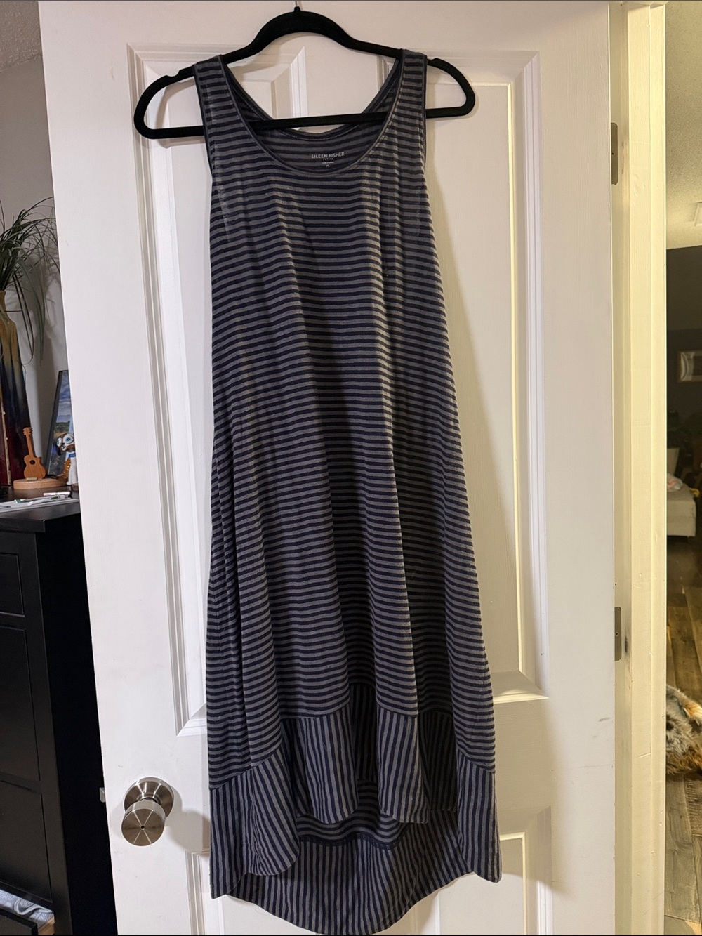 Eileen Fisher Navy and Gray Striped Knit dress or tunic
